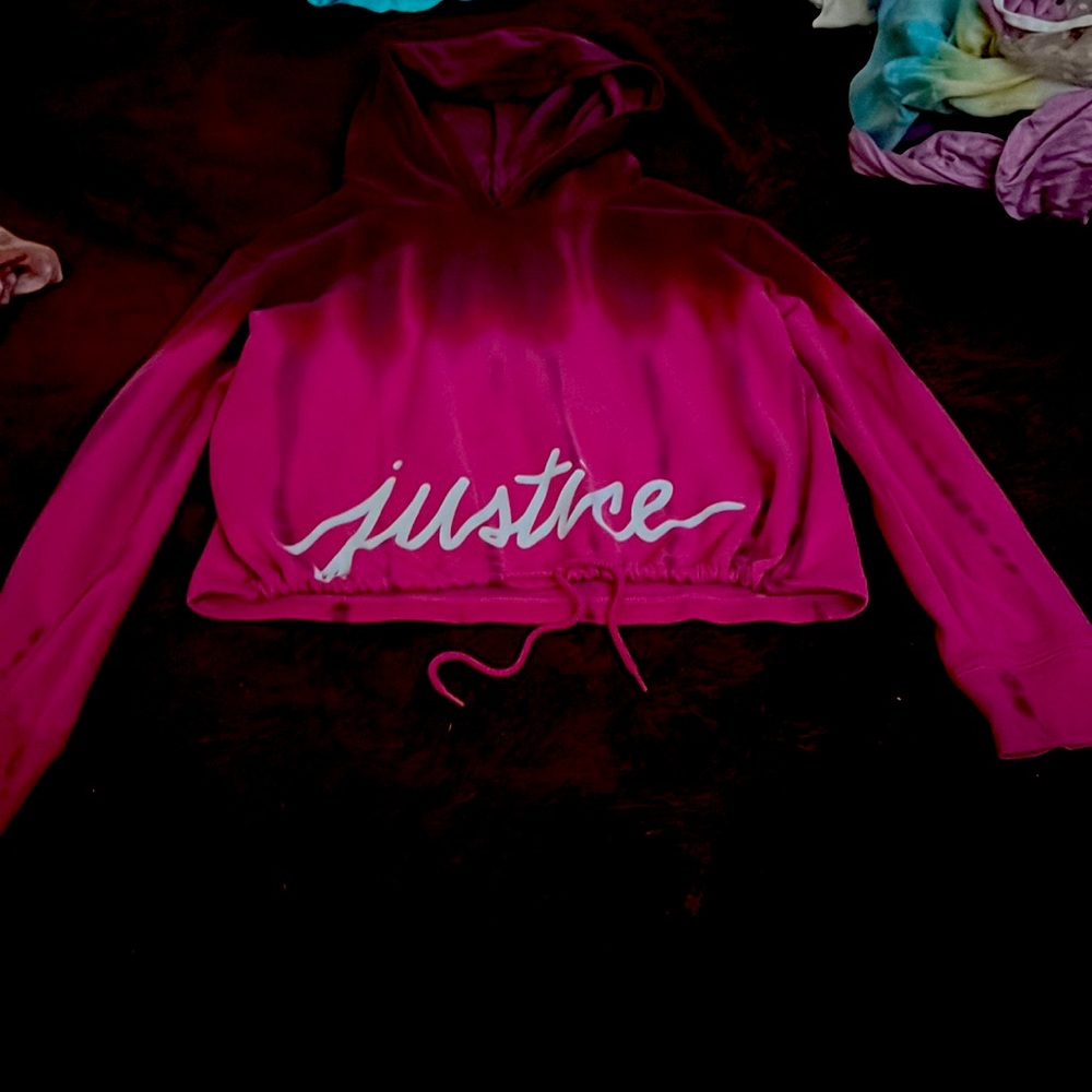 Girls justice pink and purple tie dye cropped hoodie